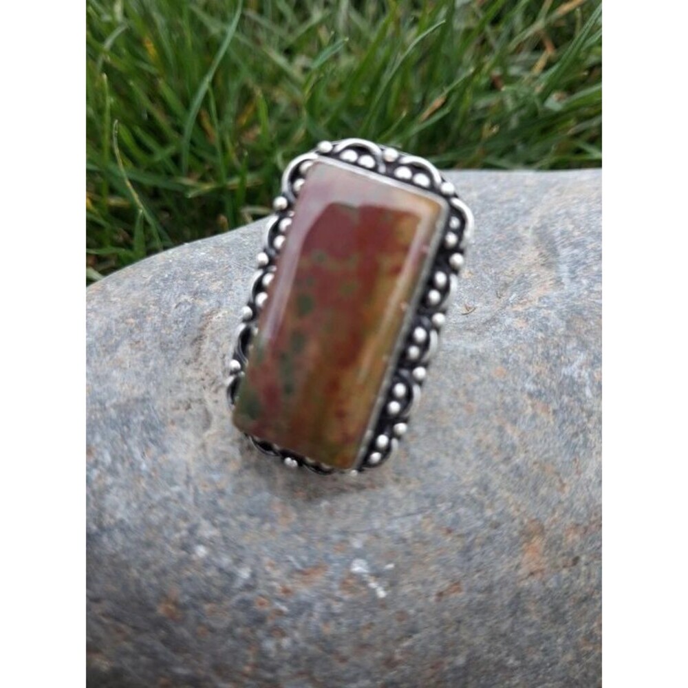 Bloodstone Statement Ring Size 7 | Southwestern Boho Earthy